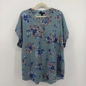 Signature Studio Plus Size Floral Print V Neck Short Sleeve Tunic‎ Top 2X